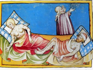 Illustration of the Black Death from the 1411 Toggenburg Bible.