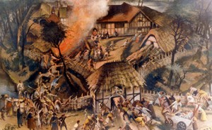 Alan Sorrell's depiction of the attack on Southchurch Hall, Essex