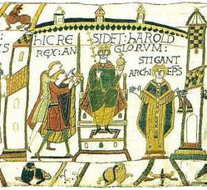 Harold at his coronation, according to the Bayeux Tapestry
